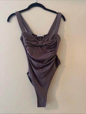 Zara Ruched One-Piece bodysuit in Mauve